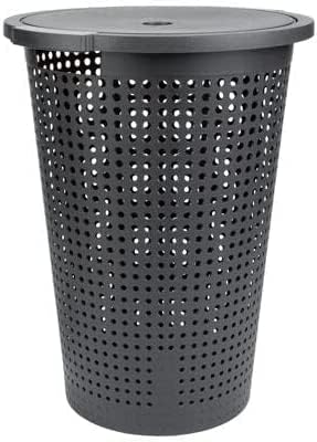 PaMeer® 38-Liter Plastic Laundry Basket With Removable Lid and Convenient Handles, Hamper Storage Organizer for Clothes Washing, Large Laundry Bin (Black)
