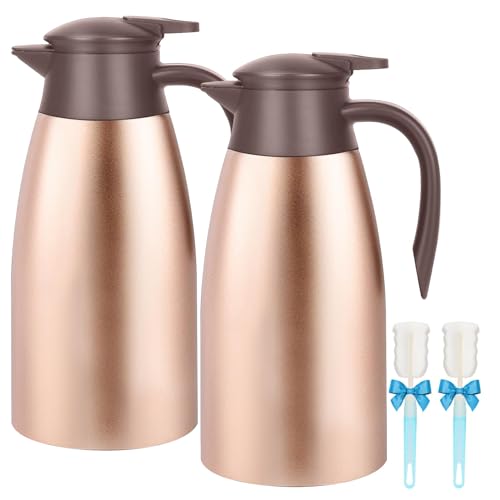 Image of 68oz Thermal Coffee Carafe, 2 Pack Airpot Insulated Coffee Urns Stainless Steel Vacuum Thermal Pot Dispenser for Coffee, Hot Water, Tea, Hot Beverage - Keep 12 Hours Hot, 24 Hours Cold (Rose Gold)