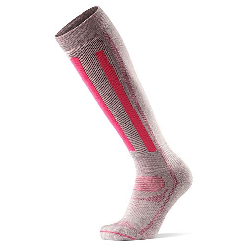 Calcetines Térmicos de Esquí de Lana Merino 1 Par (Gris Claro/Rosa, EU 35-38)