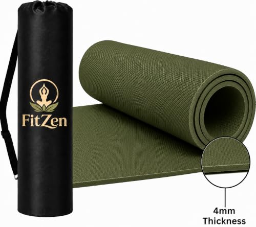 Image of Yoga Mat for Women and Men 4mm with Carry Strap EVA Material Extra Thick Exercise Mat for Workout Yoga Fitness Pilates and Meditation, Anti Tear Anti Slip For Home & Gym Use (Olive)