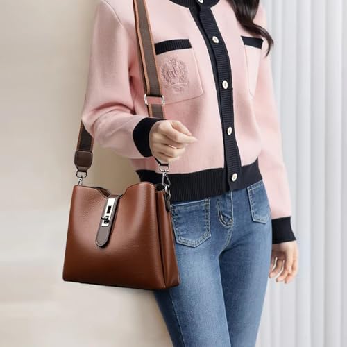 Image of Bucket Bag for Women,Trendy Bucket Crossbody Bag Small Vintage Elegant Tote Bag Women's Shoulder with 2 Shouder Straps