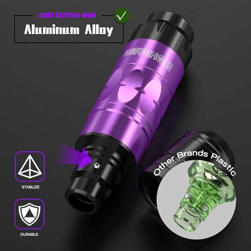 Wormhole Tattoo Gun Tattoo Kit with Wireless Tattoo Machine, 2PCS 1,200mAh Capacity Tattoo Batteries, 20 Cartridge Needles with Finger Ledge, Ink Color Set for Artists-Purple