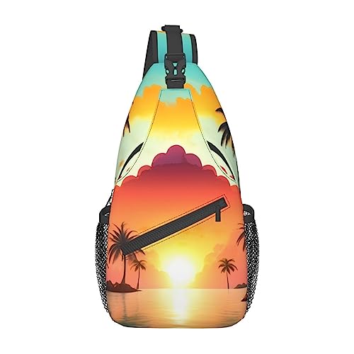Sac à dos à bandoulière imprimé palmier tropical noir Sunrise