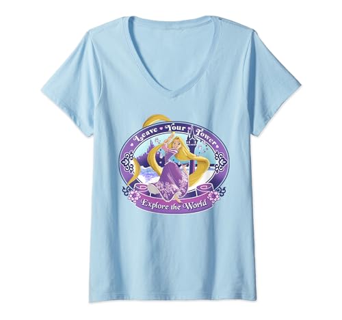 T-shirt Raiponce Disney femme col v haut Tangled Leave Your Tower en coton