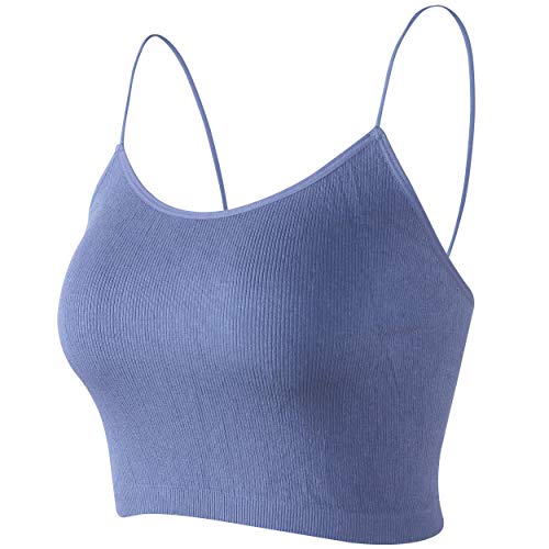 Molemsx Women's Comfy and Cute Sexy Cami Top Not Rool Seamless Skinny Strap Crop Cami Top Good Pajama Top Casual Scoop Neck Sleeveless Ribbed Knit Cami Crop Top Perfect Summer Staple Blue S