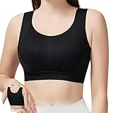 [APIKIE] 胸が小さく見せるブラ 小さく見える ブラジャー 【乳腺専門家指導改良】･【特許取得】･揺れ軽減･X補正構造･ホールド力 ブラ 和装 さらし 抗菌防臭 脇高 ノーワイヤ シームレスブラジャー 見痩せ 昼夜兼用 (JP, アルファベット, M, ブラック)