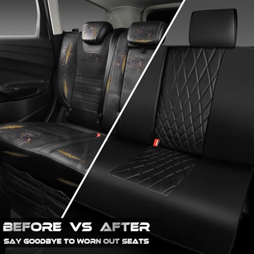 Image of CAR PASS Luxury Faux Leather Rear Bench Car Seat Covers, Waterproof Anti Slip Back Seat Covers, Deluxe Automotive Backseat Cover Universal Fit for Most Cars Sedan SUV Pickup Truck (All Black)