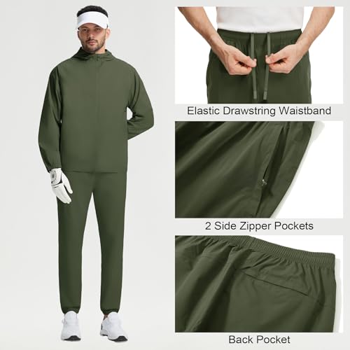 M MAELREG Waterproof Mens Hiking Pants Lightweight Windproof Outdoor Casual Rain Pants for Travel Climbing Army Green — view 3