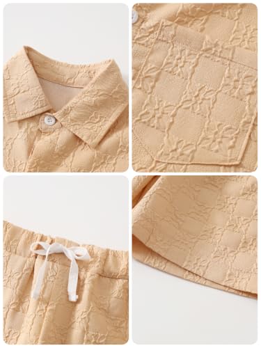 Image of Boys 6 Pieces Summer Beach Outfits Short Sleeve Button Down Shirts and Shorts Vacation Texture Sets for Kids
