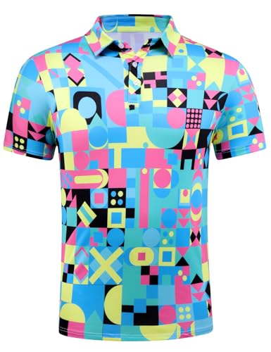 Image of Goodstoworld Mens Polo Shirts Short Sleeve 3D Printed Irregular Shapes Collared Polos Regular Fit Casual Summer Golf Polo Shirts Dating Vacation Parties Tops Blue M