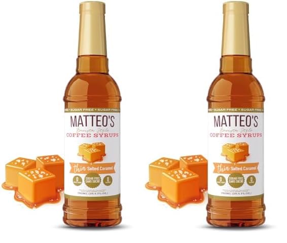 Matteo's Sugar Free Coffee Flavoring Syrup, Salted Caramel, Delicious Coffee Syrup, 0 Calorie, 0 Sugar Coffee Syrups, Keto Friendly, 25.4 Oz, 2-Pack