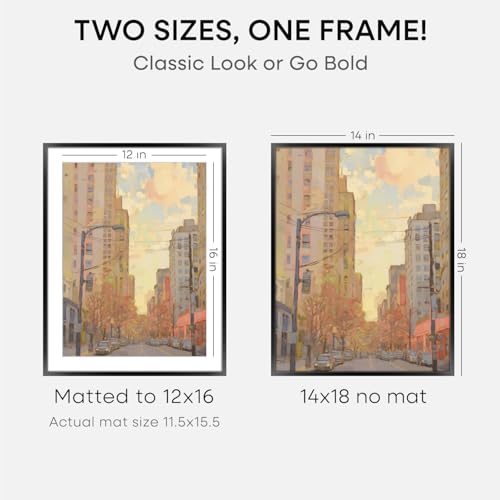 Image of Homeforia 14x18 Picture Frame Black, High End Metal 14x18 Poster Frames with Mat 12x16 for Photo, 14 x 18 Black Frame Matted to 12 x 16 inch Print, 18x14 Thin Frame, Tempered Glass, Wall Kit, Set of 1