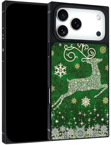 Coque iPhone 17 Pro rectangulaire verte de Noël motif cerf antichoc