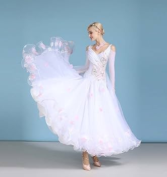 Amazon.co.jp: ホワイト 白 社交ダンス 大きい裾 ラテン ダンス