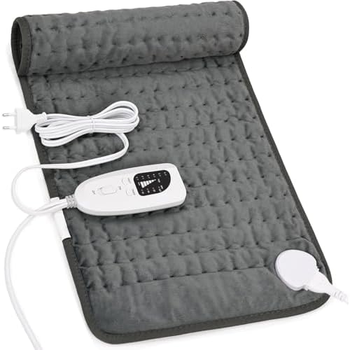 Manta Electrica Lumbar, Manta eléctrica para espalda, cuello, hombros y vientre con función de apagado automático, Franela Suave Gris Oscuro, 30 X 60 cm