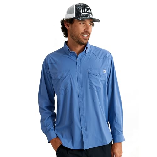 HUK Men's Diamond Back Solid Long Sleeve Button, Fishing Shirt