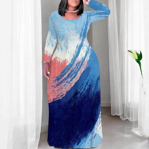 Image of PinkPatty Plus Size Maxi Dresses for Women Long Sleeve Crew Neck Sundress Casual Fall Dress with Pockets