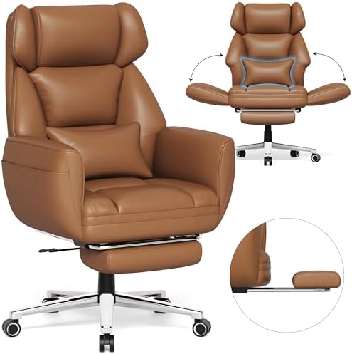 GABRYLLY Ergonomic Chair with Footrest – Wide Cross Legged Chair with Reversible Armrests, 120°Tilt, Heavy-Duty Base, Big and Tall Executive Chair Plus, Brown, GY82766 - Thumbnail 2