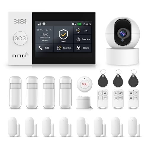 PGST Allarme Casa Senza Fili DIY 22 Pezzi - Sistema Allarme Casa 4.3 Touch, 4G/WiFi/GSM avec caméra, 8 Sensori Porta/Finestra + 4 Rilevatori Movimento, Allarme 120dB, App Tuya/Smart Life/Alexa