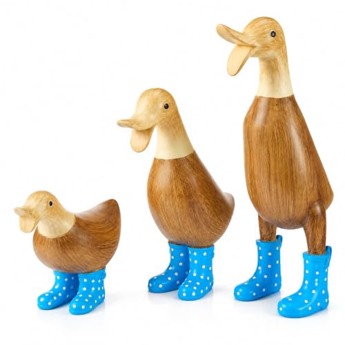 Duck with Boots, Yard Decorations Yard Art Garden Puddle Ducks with Spotted Wellies Rainboots Cute - Single - Garden Decor Statues, Figurine Statue - Waterproof Indoor & Outdoor Lawn Gnome (Blue Set)