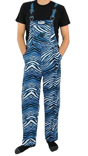 Zubaz NFL Unisex Adult Bib Overalls Zebra Lined, Carolina Panthers, Medium