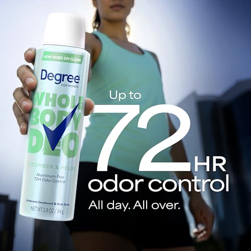 Image of Degree Women Whole Body Deodorant Spray, Cucumber & Melon, 2.9 oz | For everyday freshness, up to 72 hours of odor protection with a clean feel.