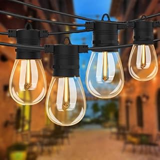 ZOTOYI Outdoor String Lights LED, 50FT/15m S14 Festoon Lights Outdoor with 15+1(Spare) Shatterproof Bulbs, Waterproof IP65 Garden Lights Mains Powered for Outside Gazebo Patio Backyard