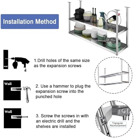 Industrial Ceiling Mount Kitchen Shelf - Floating Metal Storage Rack for Pots, Pans, Plants, Flowers & Wine Bottles - Versatile Hanging Display Shelf for Home Decor