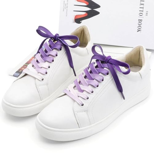 Image of Flat Colorful Shoelaces Gradient Rainbow Shoe Lace Shoestring 2 Pair