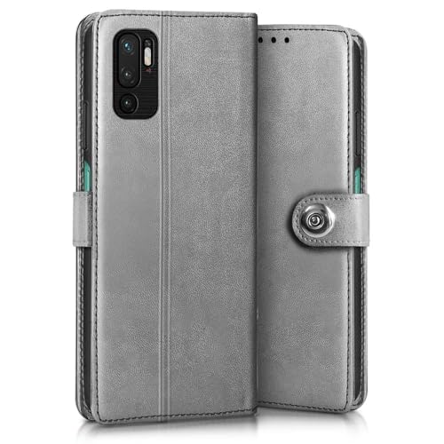 Image of WOW IMAGINE Shock Proof Flip Cover Back Case for Xiaomi Redmi Note 10T 5G | Poco M3 Pro 5G (Magnetic Button Flip Case | Wallet Pockets & Stand | Leather Finish | Stone Grey)