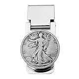 US 1936 Walking Liberty Half Dollar 90% Silver Coin Hinged Money Clip NEW - Silver Plated Coin Bezel