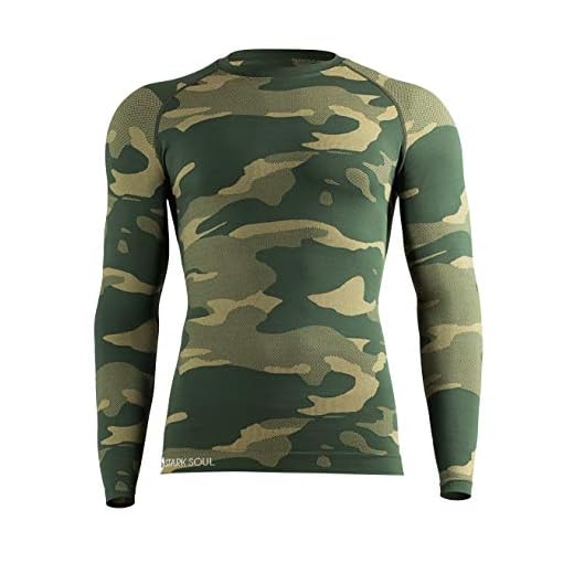 STARK SOUL Herr funktionella underkläder baselayer, Skjorta kamouflage armégrön, L/XL