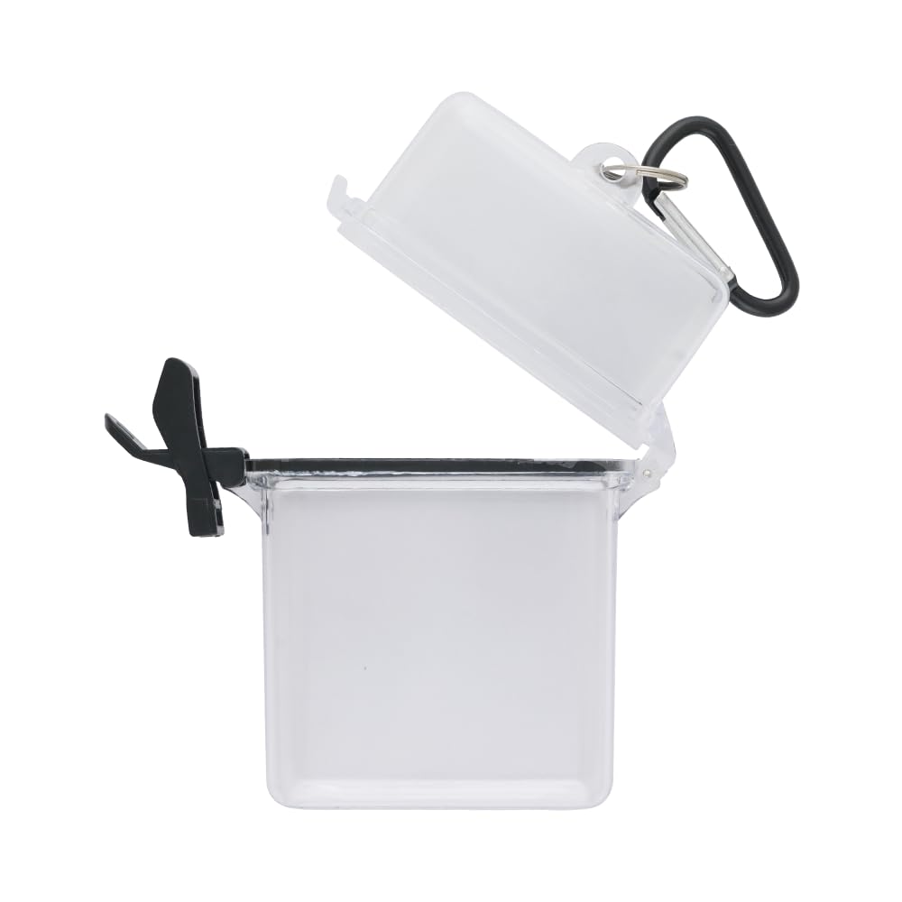 Waterproof Container With Carabiner Clip Small Compact Size 12cm x 9cm Hinged Lid With Rubber Seal
