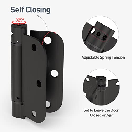 Hosom Self Closing Door Hinge 3.5 Inch, Spring Hinge, Adjustable Tension For Interior Door, Ul Listed, For Left And Right Hand Door, 5/8'' Radius Corners, Oil Rubbed Bronze, 4 Pack #TOP2