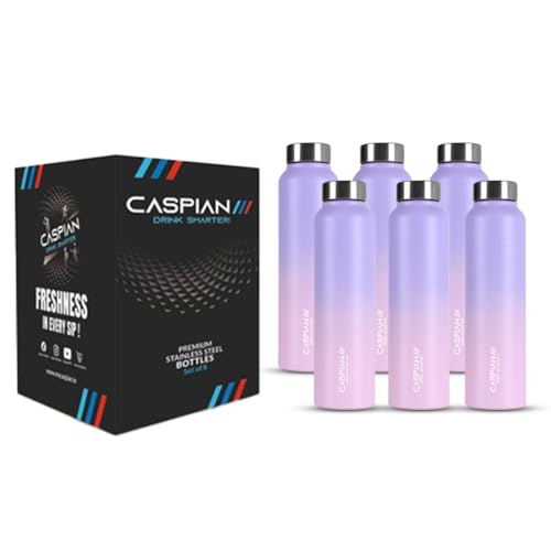Image of CASPIAN / / / Astra ISI Certified Stainless Steel Water Bottle 1ltr. (Orchid, 1 Litre, Set of 6) | Leak Proof Thunder for Fridge Home Office Travel School Kids Boys Girls Adults Sports Gym Yoga|BPA Free