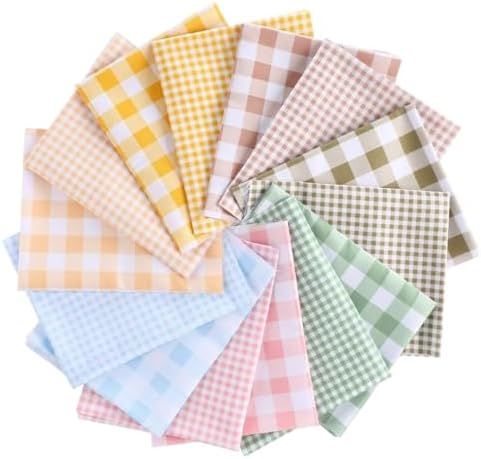 Tegeme 14 Pcs Gingham Plaid Fabric Bundles 18 x 22 Inch Fat Quart...