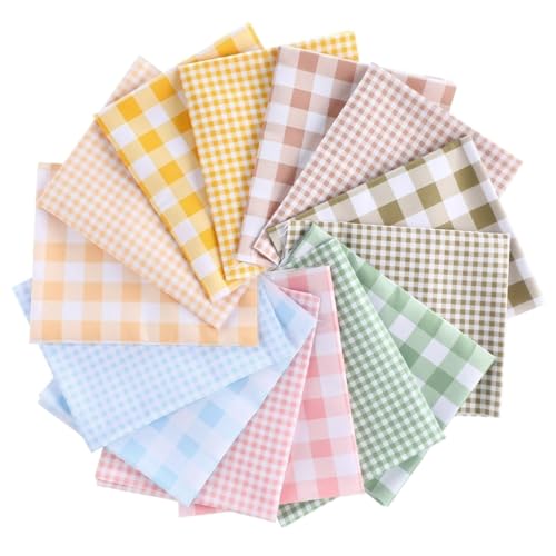 Tegeme 14 Pcs Gingham Plaid Fabric Bundles 18 x 22 Inch Fat Quarters