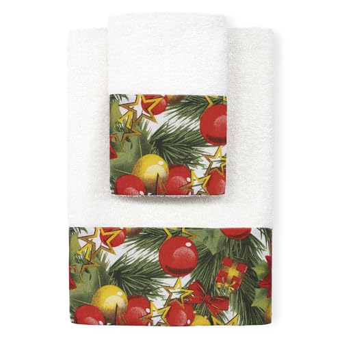Nada Home Asciugamani Natalizi Bagno set 1+1 in Spugna di Cotone Decoro Natale 6982