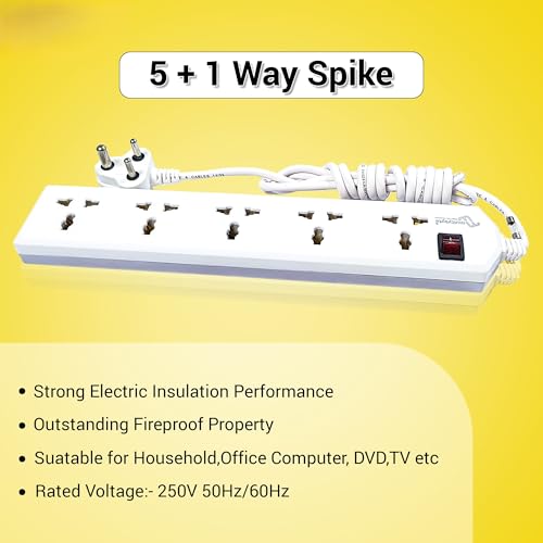 Image of Multibyte 5 Socket 1 Switch Power Saving Outlet Extension Board, High Speed, Fast Charging- Power Strip, Surge Protector, 2M Cable ShockProof Fire-Retardant, Multipurpose Use Spike for Home & Office