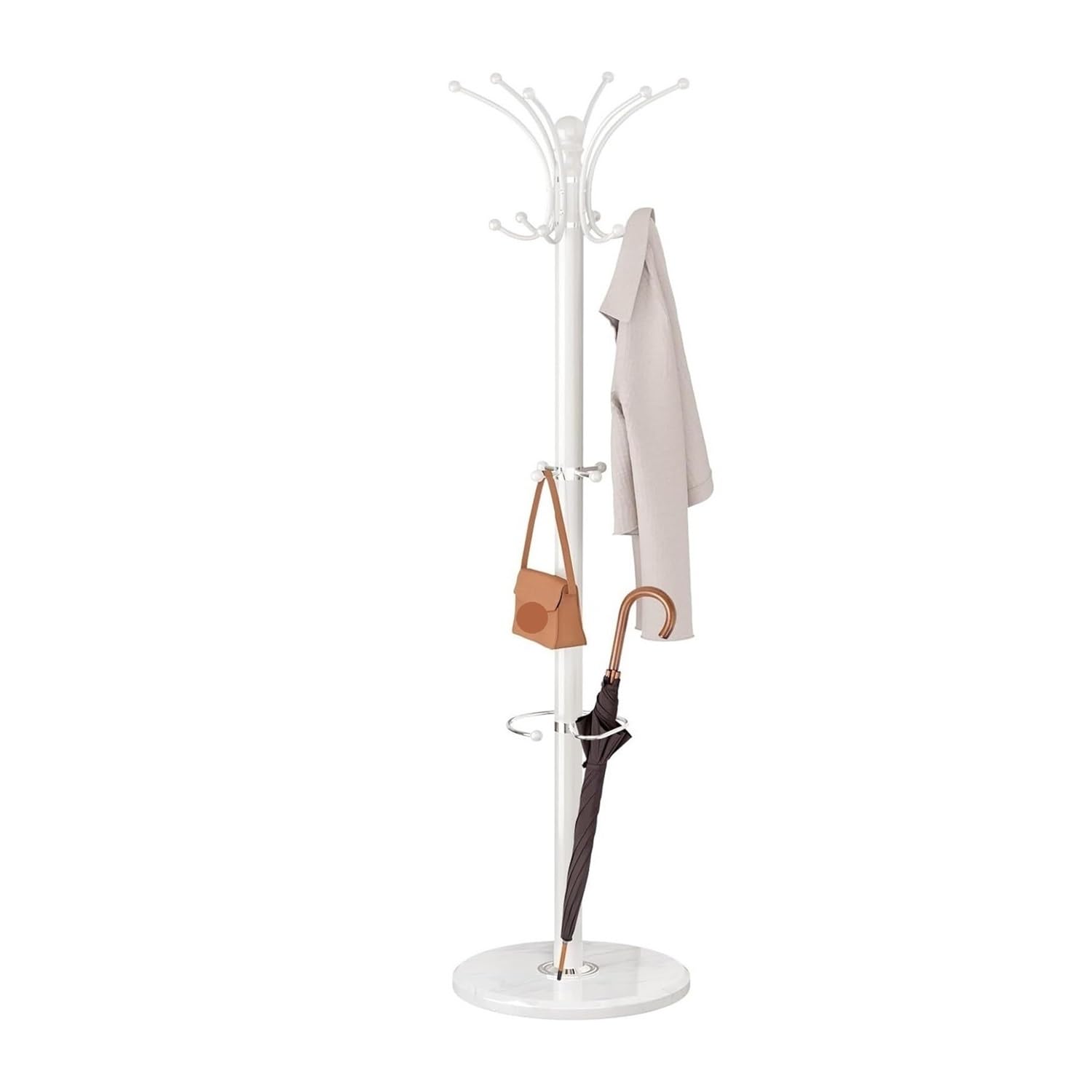 Dh2yjnbf3 Standing Metal Coat Rack Freestanding With Marble Base Heavy Duty Clothes Tree With Hooks And Umbrella Storage Hallway(White)