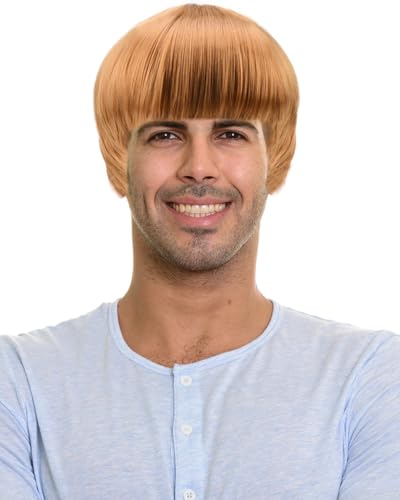 Short Mushroom Wig for Men - Synthetic High-Temperature Fiber 60s Bowl Cut Wigs for Anime Movie Music Costume Halloween Cosplay Party 5.9 Inches (Deep Blonde)