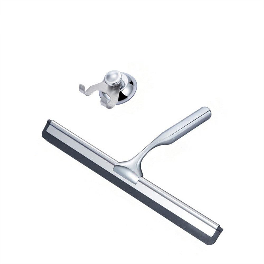 Gold T Design Aluminum Shower Squeegee with Silicone Brush for Bathroom Door Mirror Car Glass with Hook Scraper Cleaner,Gold,25.6 * 16.5cm Hook Type,Silver-25.6 * 16.5cm Suction Cup Type