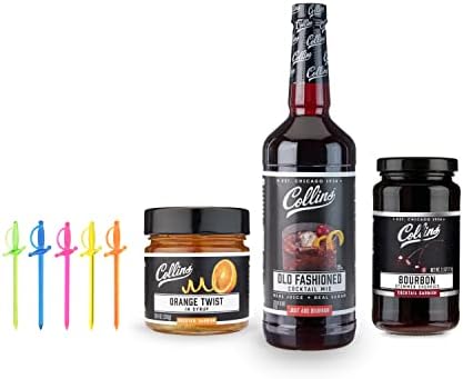Collins Old Fashioned Kit, Whiskey Cocktail Mix, Orange Garnish, Bourbon Cherries, Drink Picks, Home Bar Accessories, Home Bar Kit, bartender Mixer, Drinking Gifts, Mixology Cocktail kit, Set of 4