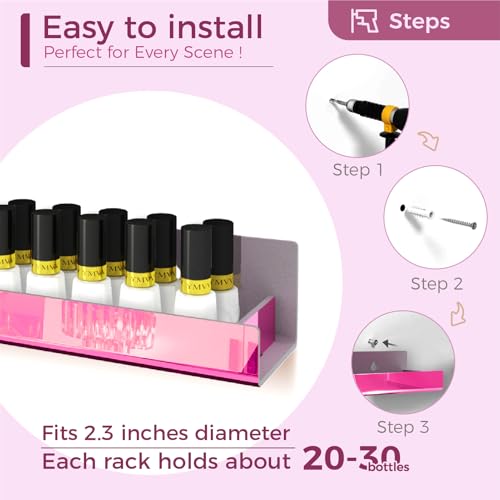Image of 4 Pack 15 Inch Pink Reflective Acrylic Floating Wall Shelves
