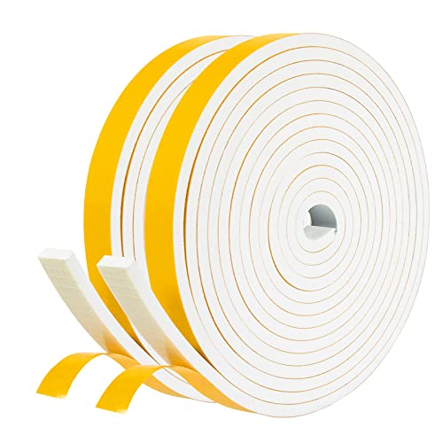 fowong Joint Adhésif pour Porte entrée Fenêtre, Joint Isolant en Mousse Caoutchouc 2 Rouleaux 12mm x 6mm x 4m Total 8m, Joint Isolation du Froid Bruit, Antichoc Proctection Mur Poignée, Blanc