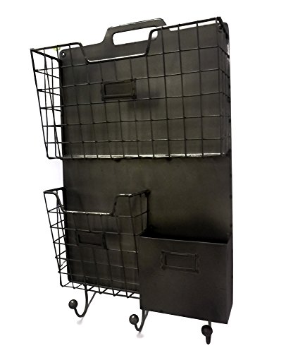 Rustic Metal Wall Organizer Mail Holder Key Leash Holder File Box