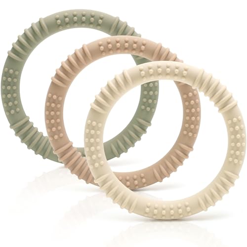 Bijtring voor baby's, siliconen, BPA-vrij, 3 stuks, zacht, sensorisch, bijtring, nieuw, verlicht het tandvlees, cadeau, geboorte, meisjes, jongens, ergonomische bijtringen