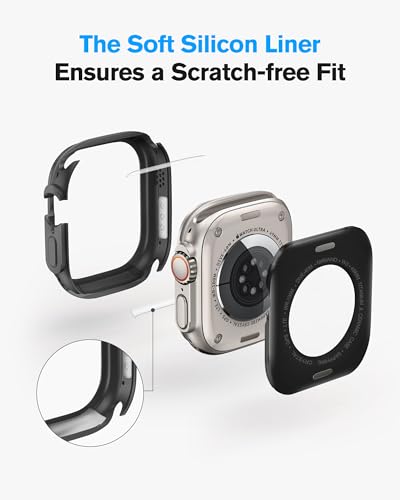 amBand Metal Case Screen Protector Cover for Apple Watch Ultra 3/Ultra 2/Ultra 49mm, W3 Rugged Bumper Thin Frame + 9H Te