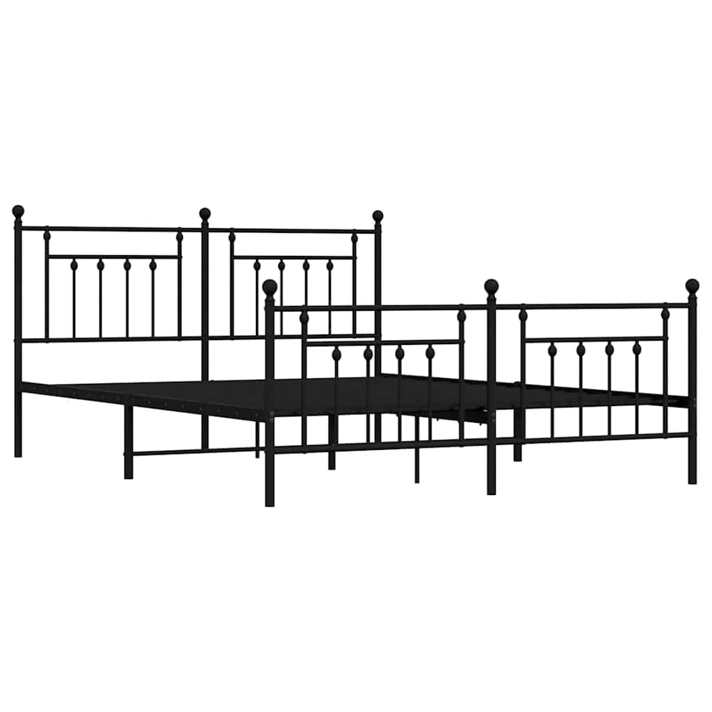 Malowana proszkowo stal rame łóżka z miejscem do przechowywania klasyczna | Metalowa rama łóżka z wezgłowiem i zanóżkiem, czarna, 183x213cm, stabilna konstrukcja stalowa, miejsce do przechowywania,