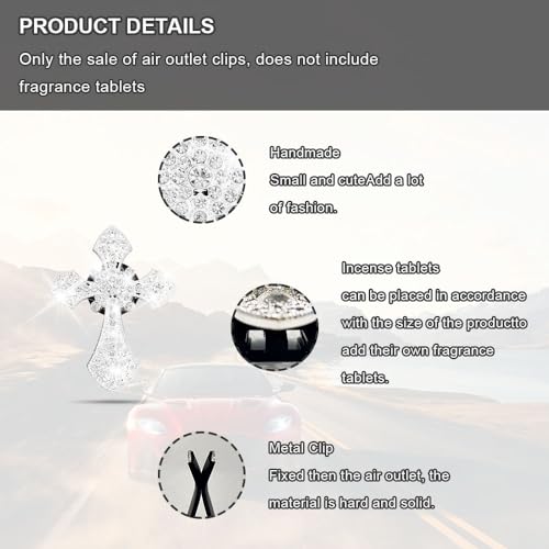 Image of 2PCS Car Air Vent Clip, Car Diffuser, Bling Car Dashboard Air Vent Trim Clip, Cross Air Conditioning Outlet Clip for Women Girls, Silver